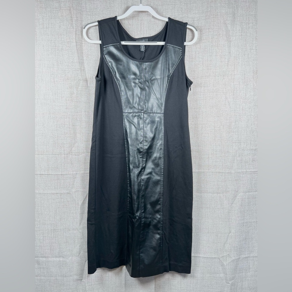 Alfani Dress Black Sleeveless Faux Leather Front Business Zip Back Women's 6